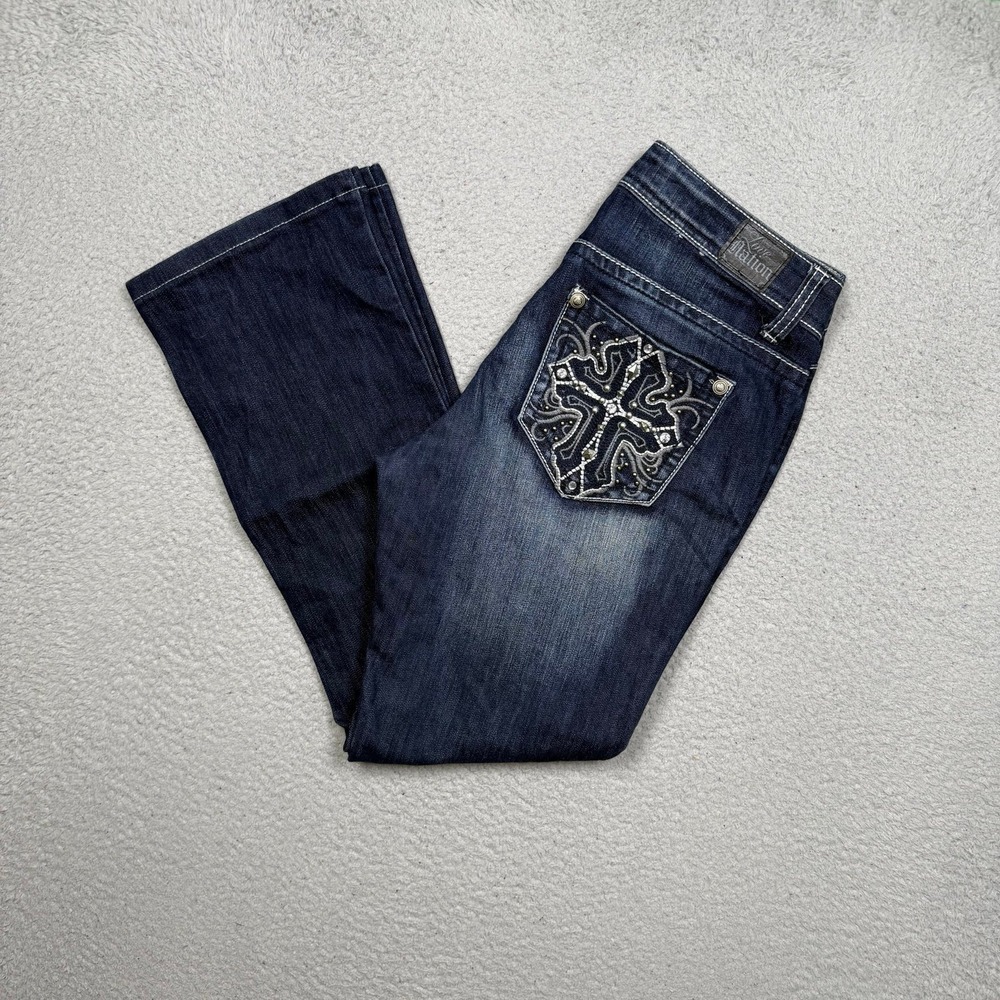 Vintage Y2K Love Nation Embroidered Rhinestone‎ Cross Bootcut Jeans